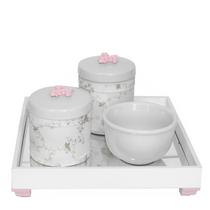 Kit Higiene Bandeja Porcelanas Espelho Flor Liz Rosa Bebê