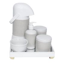 Kit Higiene Bandeja Potes Porcelana Térmica Completo Dourado