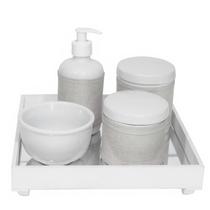 Kit Higiene Bandeja Potes Porcelanas Molhadeira Branco Bebê