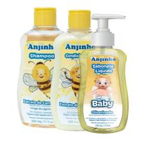 Kit Higiene Banho do Bebê Shampoo Condicionador Camomilla e Sabonete Líquido de Glicerina 230mL Anjinho Baby