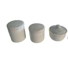 Kit higiene bebê 3 pecas em Porcelanas branca forte resistente com tampa azul