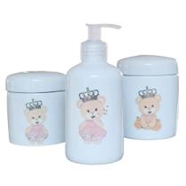 Kit Higiene Bebê 3 Peças - Princesa Ursinha Rosa - Porcelana Kit Higiene Bebê 3 Peças - Princesa Ursinha Rosa - Porcelana