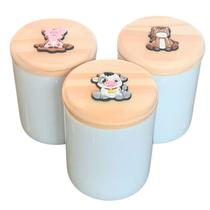 Kit higiene bebê 3 potes Fazendinha - Porcelana Tampa Pinus Kit higiene bebê 3 potes Fazendinha - Porcelana Tampa Pinus