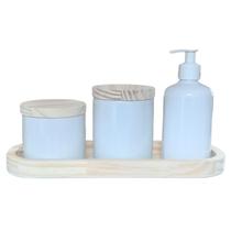 Kit higiene bebê 4 peças - Bandeja, potes e porta álcool - Peças porcelana bandeja e tampas pinus Kit higiene bebê 4 peças - Bandeja, potes e porta álcool - Peças porcelana bandeja e tampas pinus