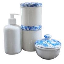 Kit higiene bebê 4 peças em Porcelanas branca forte resistente tp azul Kit higiene bebê 4 peças em Porcelanas branca forte resistente tp azul