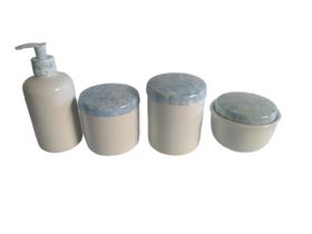 Kit higiene bebê 4 peças em Porcelanas branca forte resistente tp azul