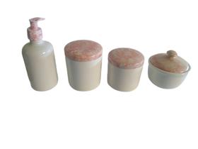 Kit higiene bebê 4 peças em Porcelanas branca forte resistente tp rosa