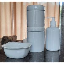 Kit higiene bebê 4 peças - Potes, porta álcool e molhadeira - Porcelana Branca