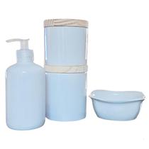 Kit higiene bebê 4 peças - Potes, porta álcool e molhadeira -Porcelana Branca tampa pinus Kit higiene bebê 4 peças - Potes, porta álcool e molhadeira -Porcelana Branca tampa pinus