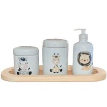 Kit higiene bebê 4 peças Safari - Bandeja, potes e porta álcool - Peças porcelana bandeja pinus Kit higiene bebê 4 peças Safari - Bandeja, potes e porta álcool - Peças porcelana bandeja pinus