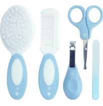 Kit Higiene Bebê 5 peças azul Cortador de unha, Tesoura, Lixa, pente e escova pimpolho