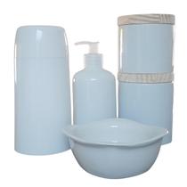 Kit higiene bebê 5 peças - Garrafa térmica, potes, porta álcool e molhadeira - Porcelana Branca tampa pinus Kit higiene bebê 5 peças - Garrafa térmica, potes, porta álcool e molhadeira - Porcelana Branca tampa pinus