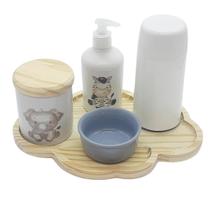 Kit higiene bebê 5 peças Safari - Molh Red Cinza Tampa pinus