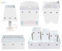 Kit Higiene Bebê 8 peças com Passa Fita em Madeira