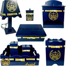 Kit Higiene bebê 8 peças Passa Fita - AZUL MARINHO DE COROA