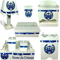 Kit Higiene bebê 8 peças Passa Fita - BRANCO COM COROA AZUL MARINHO