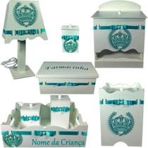 Kit Higiene bebê 8 peças Passa Fita - BRANCO COM VERDE TIFFANY