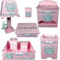 Kit Higiene bebê 8 peças Passa Fita - ROSA BB COROA BRANCA