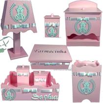 Kit Higiene bebê 8 peças Passa Fita - ROSA BB URSINHA BRANCA