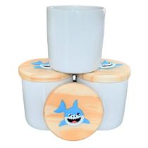 Kit higiene bebê Baby Shark 3 potes Porcelana Tampa Pinus Kit higiene bebê Baby Shark 3 potes Porcelana Tampa Pinus