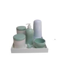 Kit Higiene Bebê Bandeja Mdf Garrafa Térmica Verde Claro