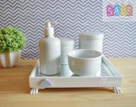 Kit Higiene Bebê Bandeja Porcelana Branca Banho K037 Nuvem