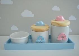 Kit Higiene Bebê Bandeja Porcelanas Arco Íris Nuvem Color K077
