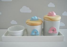 Kit Higiene Bebê Bandeja Porcelanas Arco Íris Nuvem Color K077