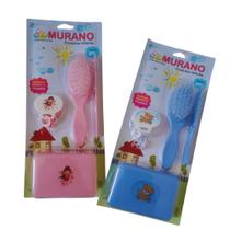 Kit Higiene Bebê Banho Escova Pente e Saboneteira Azul - Murano
