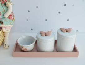 Kit Higiene Bebê Borboleta Bandeja Retangular Quarto Menina K052 Banho Kit Higiene Bebê Borboleta Bandeja Retangular Quarto Menina K052 Banho