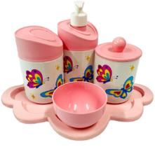 Kit Higiene Bebê Borboleta Menina com Bandeja Nuvem Rosa