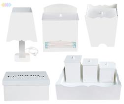 Kit Higiene Bebê Branco com 8 peças para Quarto de Menina ou Menino em Madeira