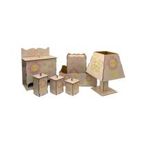 Kit Higiene Bebê com Abajur 7 Peças em Madeira Mdf Adesivado