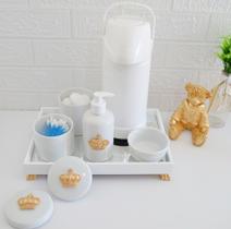 Kit Higiene Bebe Completo K030 Dourado Moderno Porcelanas Bandeja Menino Menina Térmica 500 ml Gel