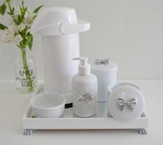 Kit Higiene Bebe Completo K030 Prata Moderno Porcelanas Bandeja Menino Menina Térmica 500 ml Gel
