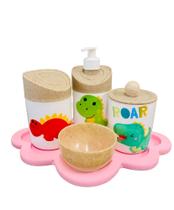 Kit Higiene Bebê Dino Baby c/bandeja nuvem rosa