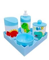 Kit Higiene Bebê Dino Baby c/bandeja quadrada azul Kit Higiene Bebê Dino Baby c/bandeja quadrada azul