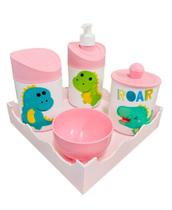Kit Higiene Bebê Dino Baby c/bandeja quadrada rosa Kit Higiene Bebê Dino Baby c/bandeja quadrada rosa