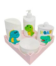 Kit Higiene Bebê Dino Baby c/bandeja quadrada rosa
