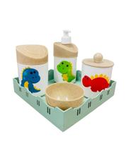 Kit Higiene Bebê Dino Baby c/bandeja quadrada verde - Dóia Kids