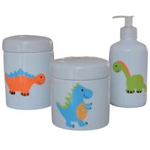 Kit higiene bebê Dinossauro 3 peças - potes e porta álcool - Peças Porcelana