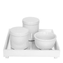 Kit Higiene Bebê Espelho Potes Porcelanas Molhadeira Branco