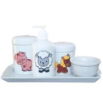 Kit higiene bebê Fazendinha 5 peças - Bandeja, potes, porta álcool e molhadeira -Tudo Porcelana Kit higiene bebê Fazendinha 5 peças - Bandeja, potes, porta álcool e molhadeira -Tudo Porcelana