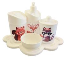 Kit Higiene Bebê Floresta Encantada II Menina c/bandeja em MDF