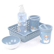 Kit Higiene Bebê Infantil 5 Peças Limpeza Uso Diário Chá De Bebê Urso Azul Meninos Kit Higiene Bebê Infantil 5 Peças Limpeza Uso Diário Chá De Bebê Urso Azul Meninos