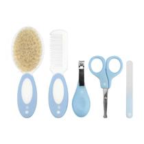 Kit Higiene Bebê Infantil C/ Cerdas Naturais 5 Pçs Cor Azul