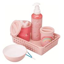 Kit Higiene Bebê Infantil Organizador Rosa Menina Plasútil Kit Higiene Bebê Infantil Organizador Rosa Menina Plasútil