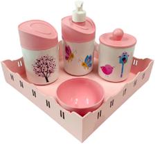 Kit Higiene Bebê Jardim Encantado Menina com Bandeja Quadrada Rosa - Dóia Kids