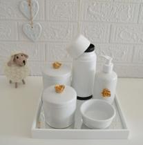 Kit Higiene Bebê K010 Apliques Dourado Bandeja Espelho Banho Quarto - Ciranda Arte Criativa