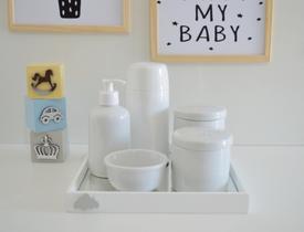 Kit Higiene Bebê K011 Bandeja Espelho Coração Nuvem Estrela Banho Bancada Quarto